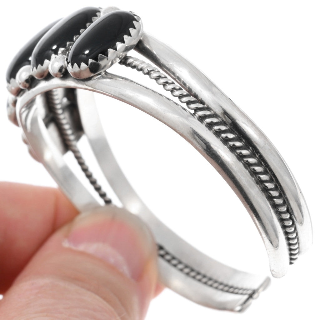 5 Stone Sterling & Onyx Navajo Cuff