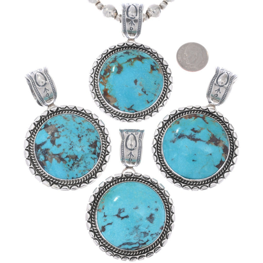 Kingman + Sterling Silver Handmade Pendant w/ Beaded Necklace