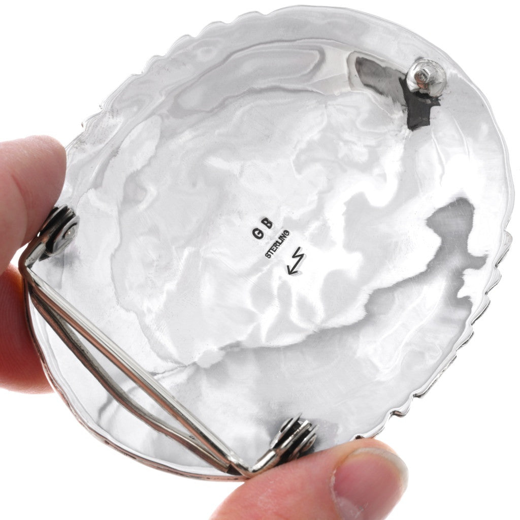 Navajo Handmade Sterling Silver + Turquoise Belt Buckle