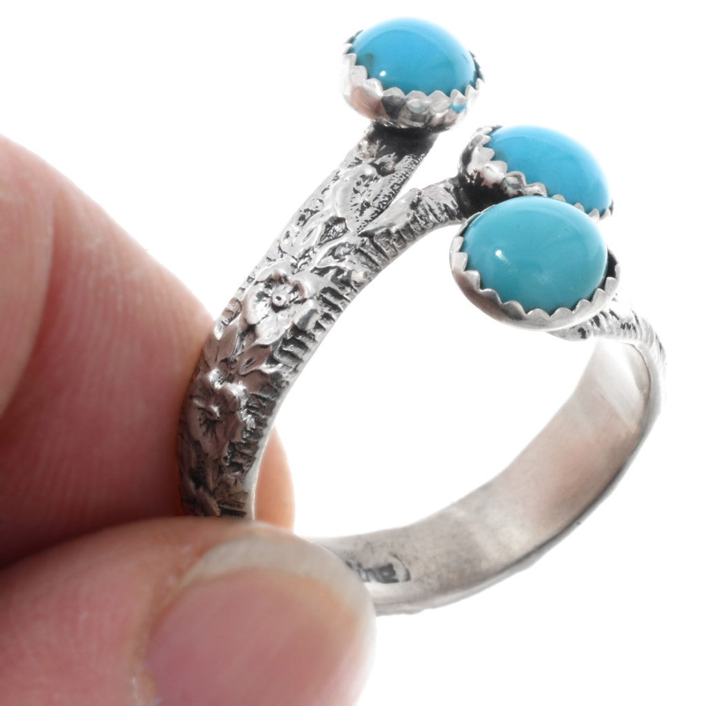 3 Stone Turquoise and Stamped Sterling Ring