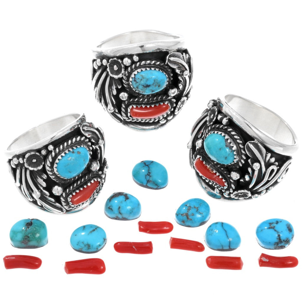 Men's Navajo Coral and Turquoise Ring