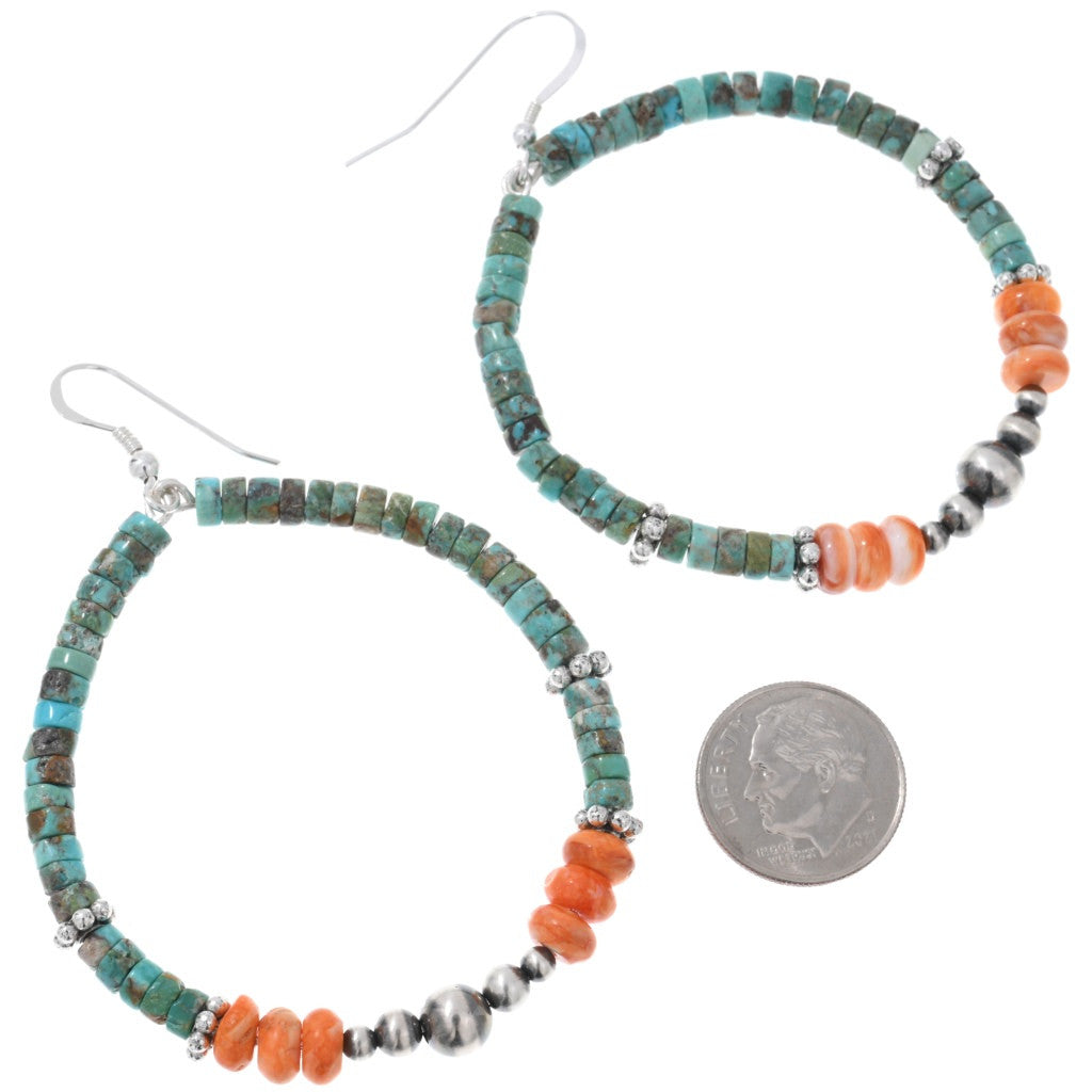 Turquoise + Spiny Navajo Hoop Earrings