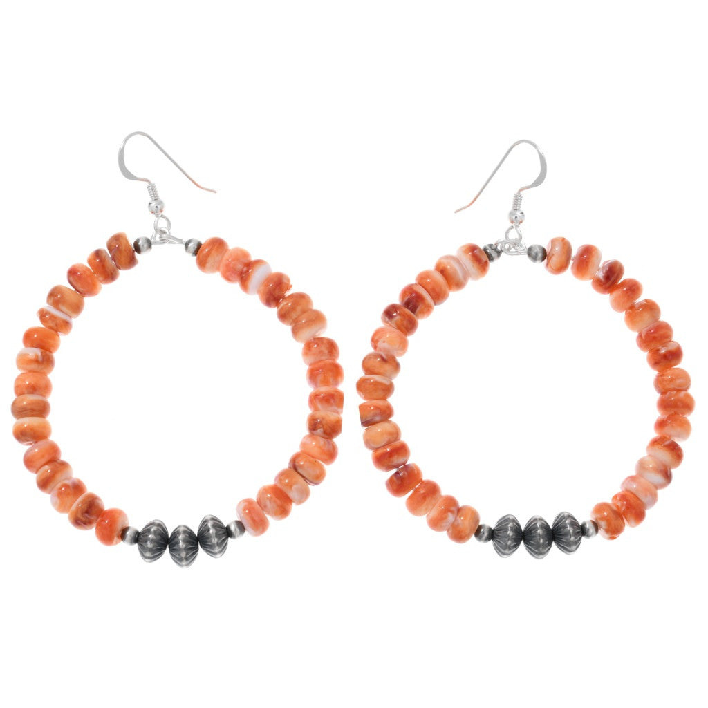 Orange Spiny and Sterling Beaded Hoop Earrings