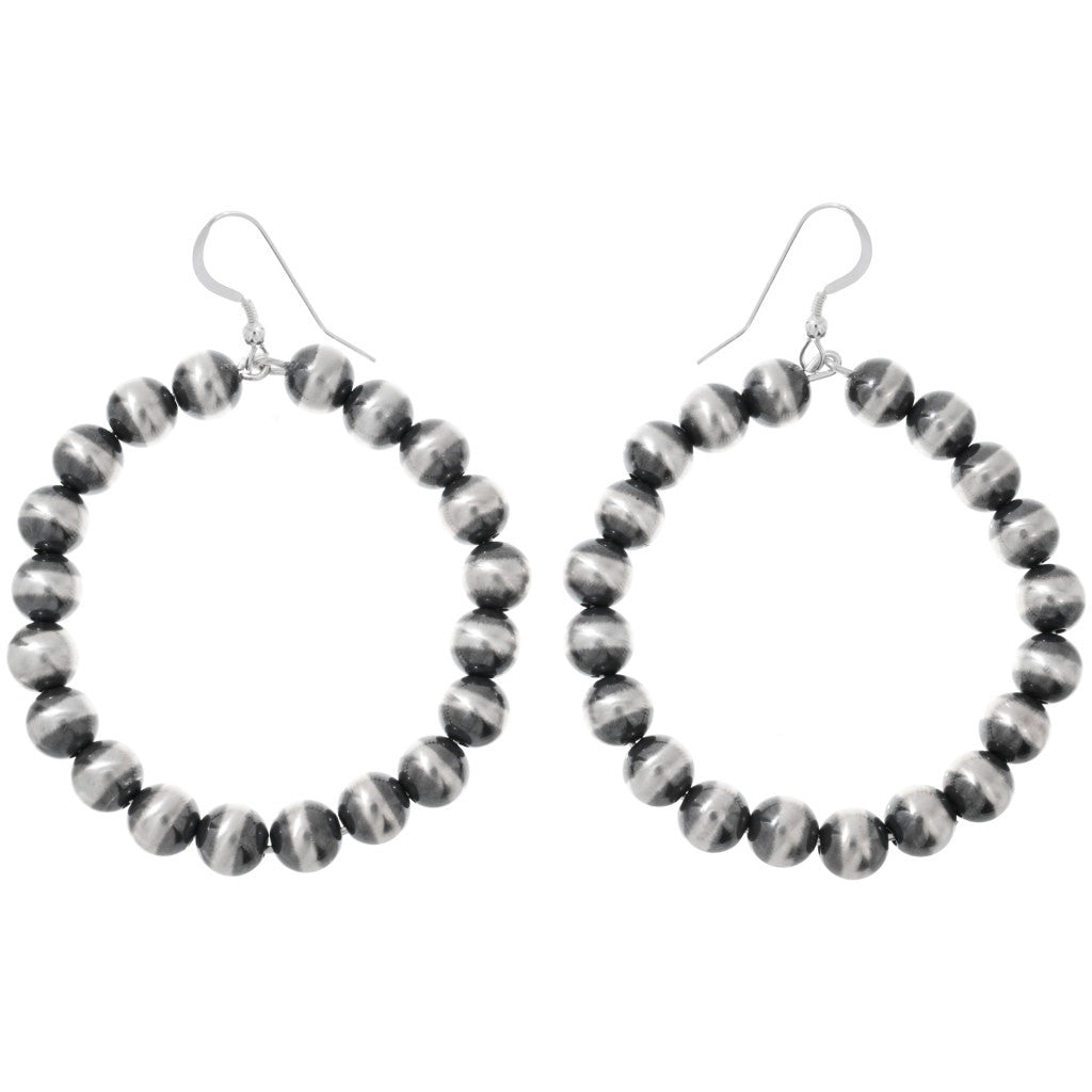 Navajo Sterling Silver Beaded Hoop Earrings