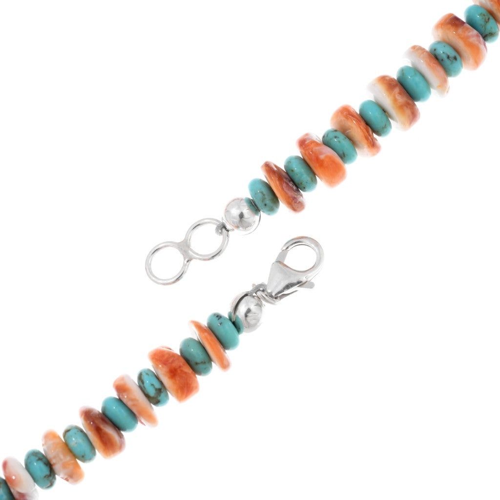 Orange Spiny + Turquoise Graduated Navajo Beaded Necklace