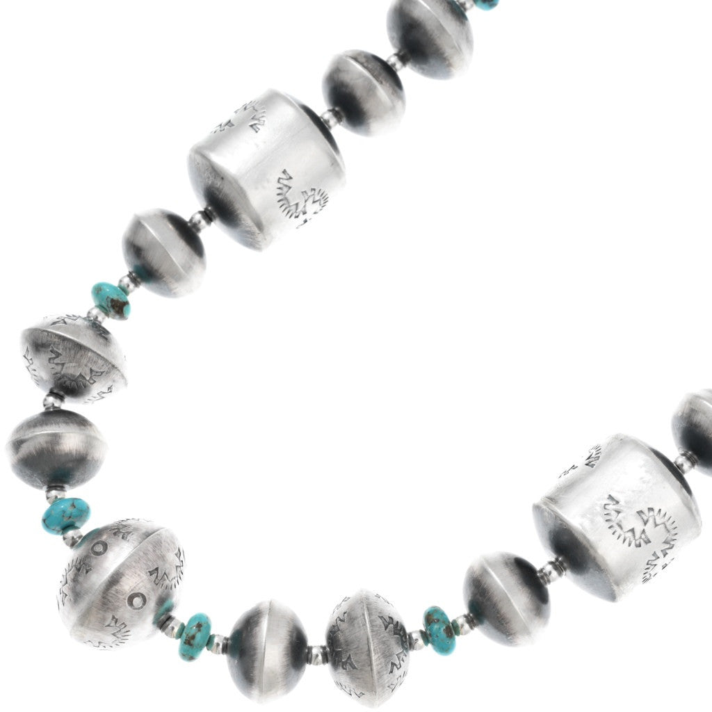 Handmade Stamped Navajo Pearl & Turquoise Necklace