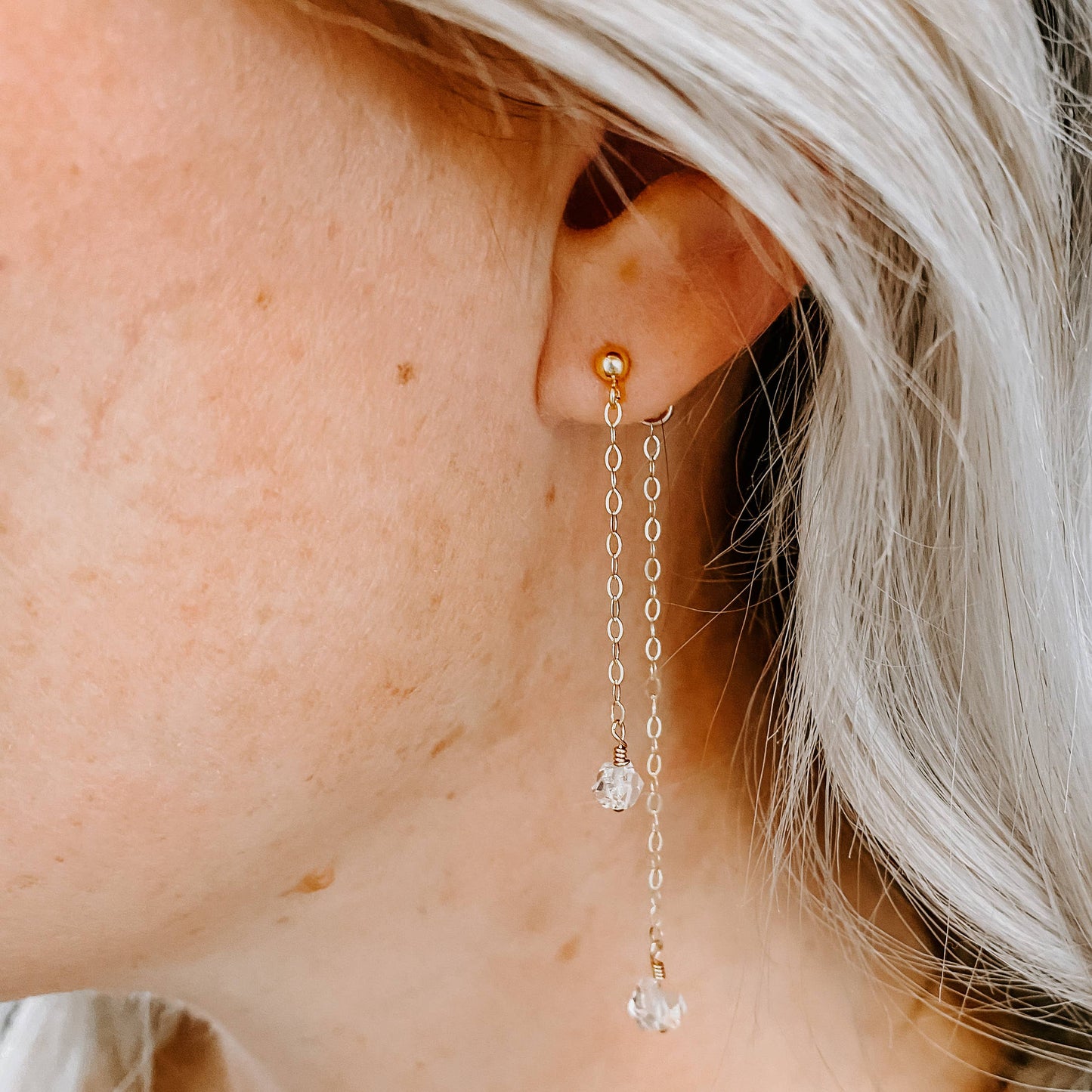 Double Take Herkimer Diamond Post Earrings: Sterling Silver