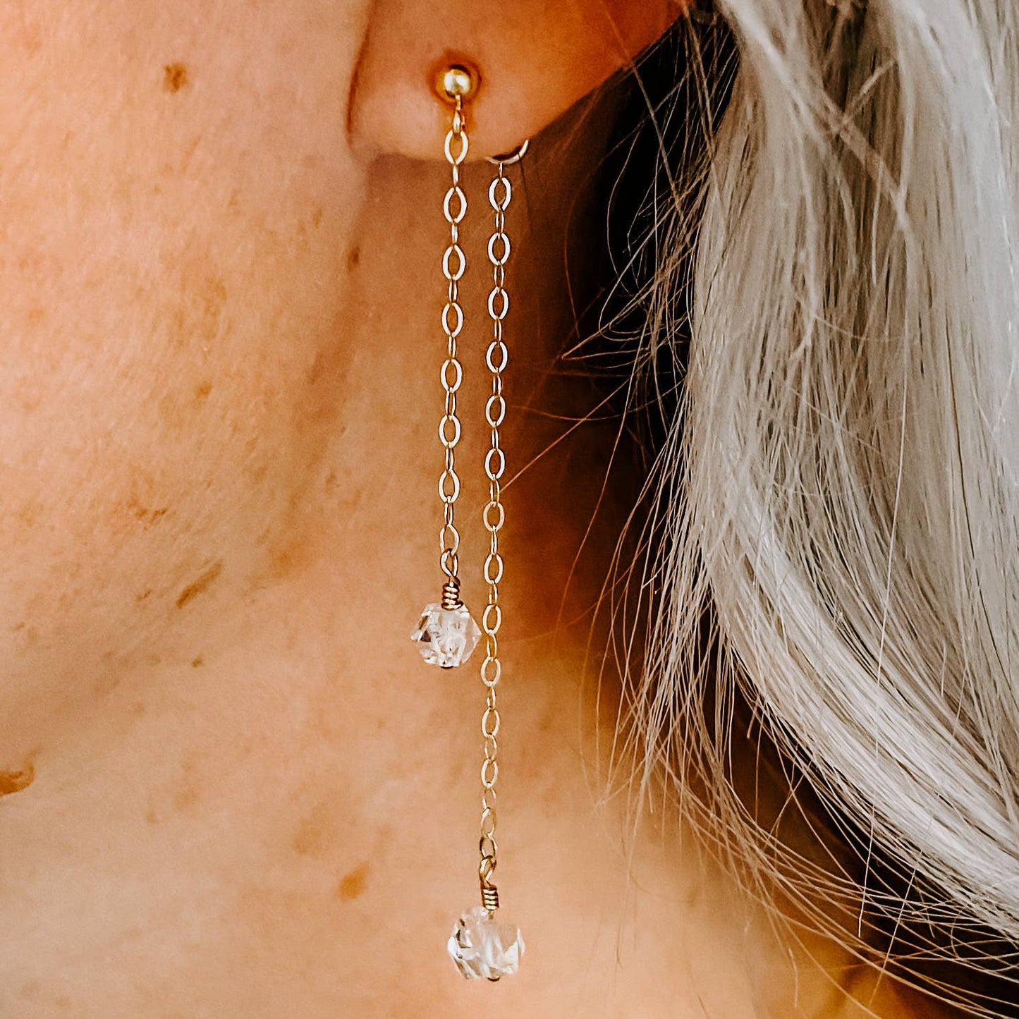 Double Take Herkimer Diamond Post Earrings: Sterling Silver