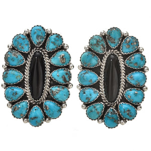 Turquoise and Onyx Navajo Cluster Earrings