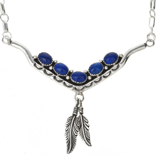 Lapis Feather Bar Necklace