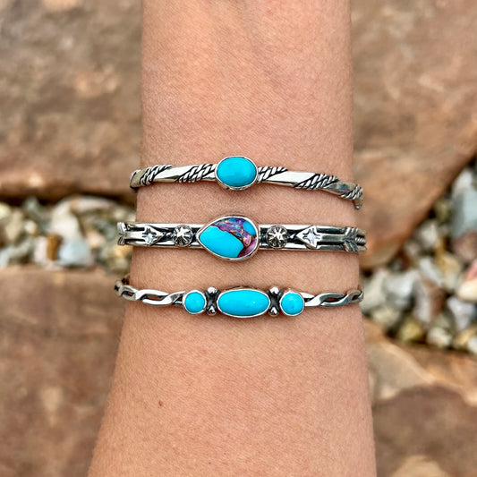 3 Stone Turquoise Twist Wire Stacker Cuff