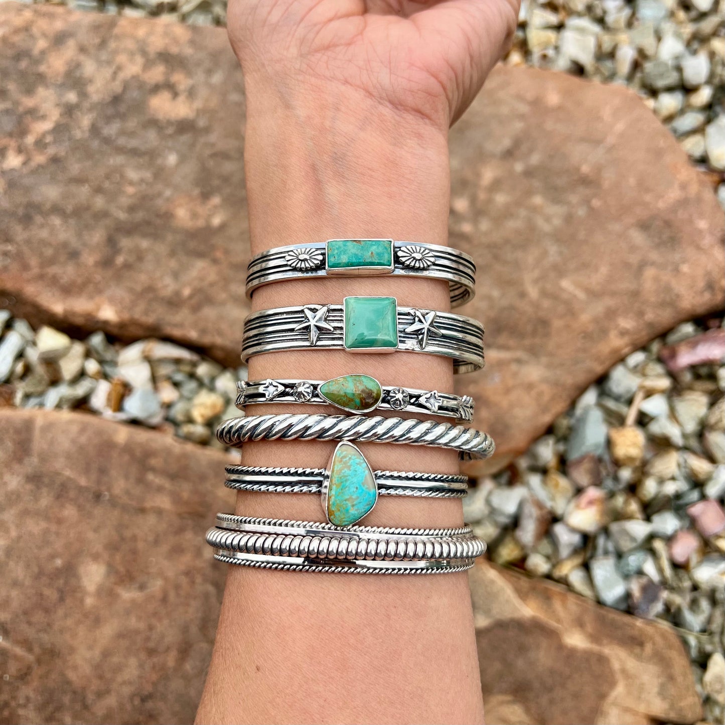 Turquoise and Sterling Arrow Stacker Cuff