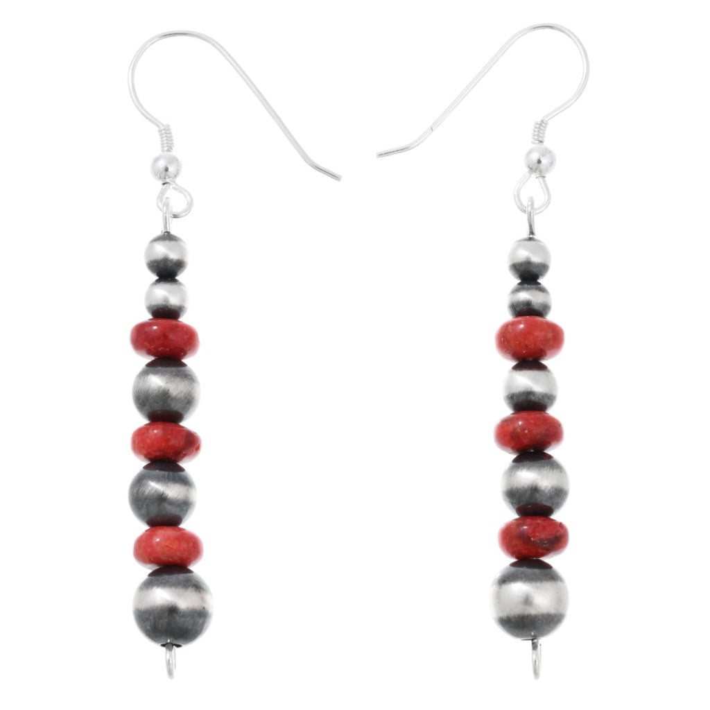 Sterling Silver & Coral Stacked Beaded Earrings