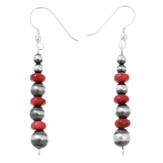 Sterling Silver & Coral Stacked Beaded Earrings