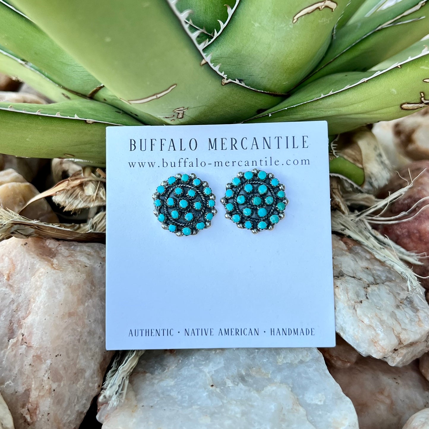 Zuni Sterling Silver & Turquoise Cluster Stud Earrings
