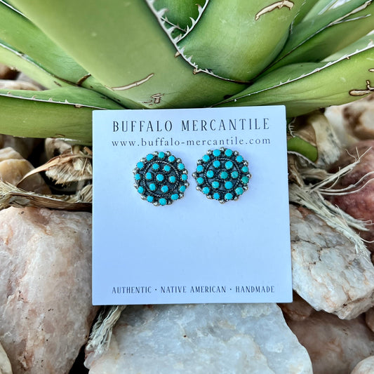 Zuni Sterling Silver & Turquoise Cluster Stud Earrings