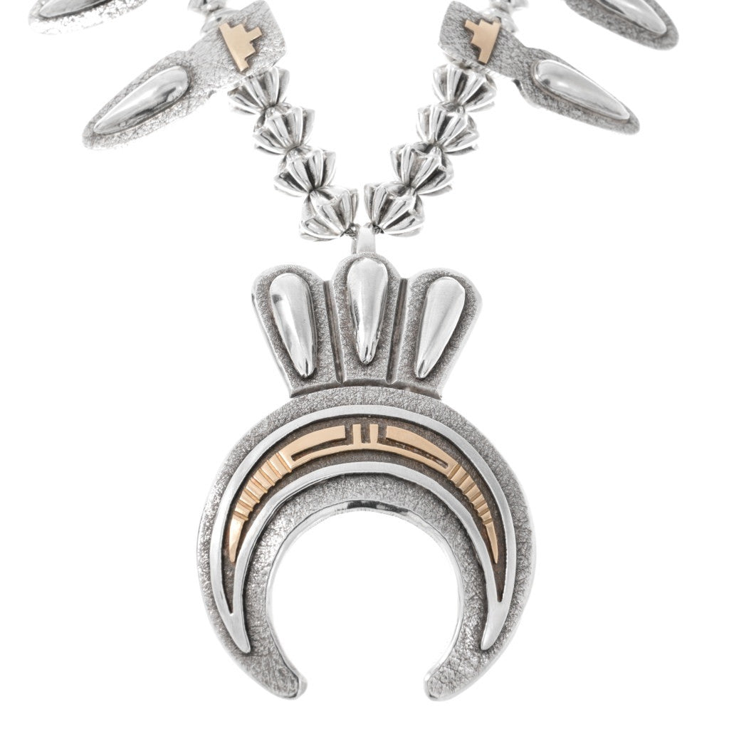 Vintage Sterling Silver and 14k Gold Squash Blossom Necklace