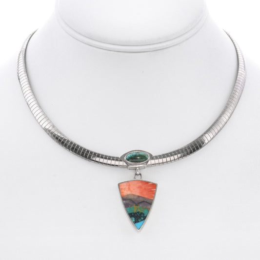 Vintage Handmade Sterling Silver and Multi-Stone Choker Necklace