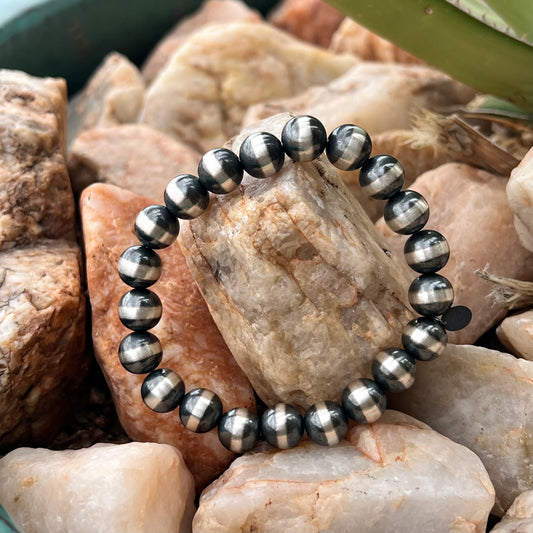 10mm Sterling Silver Stretchy Beaded Cuff
