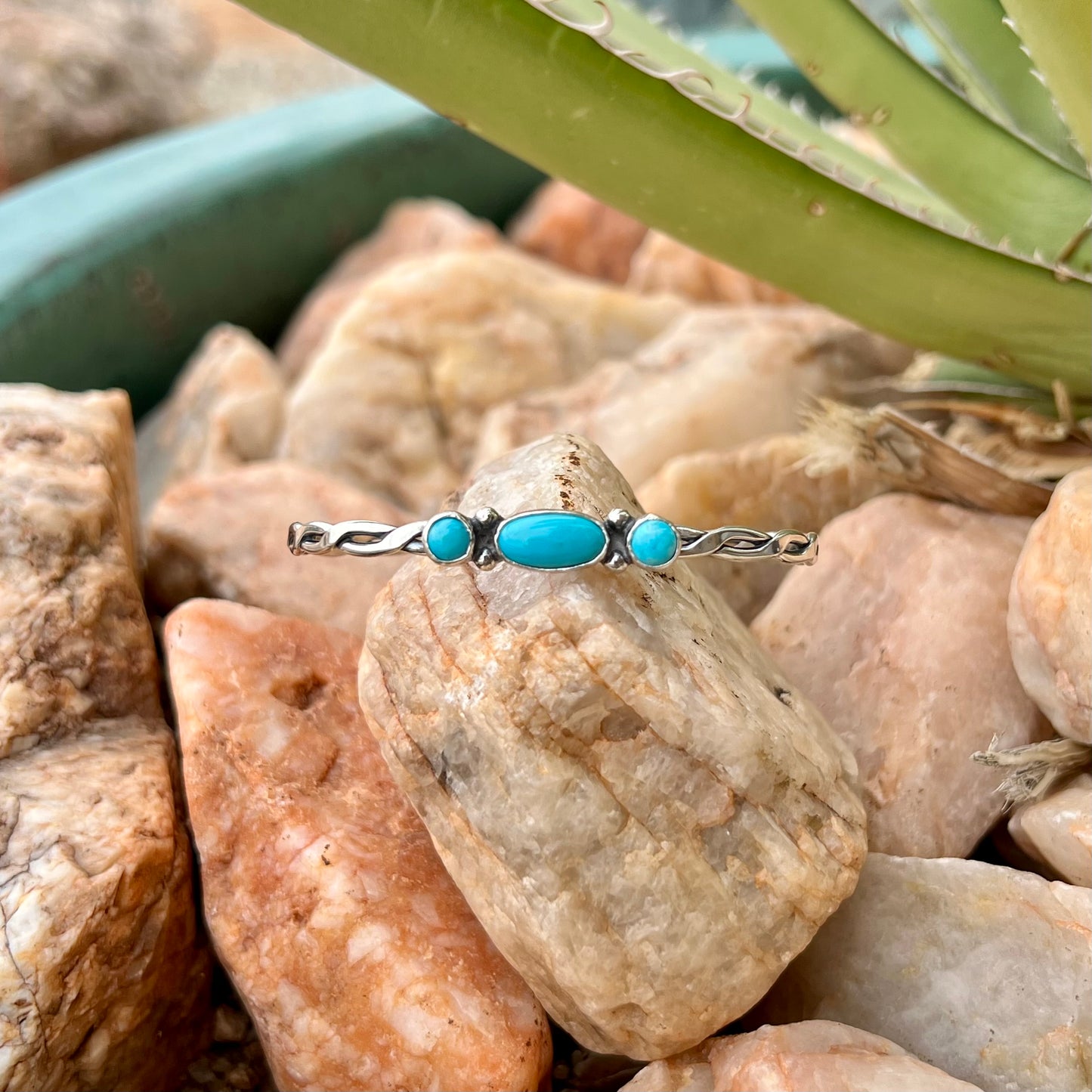 3 Stone Turquoise Twist Wire Stacker Cuff