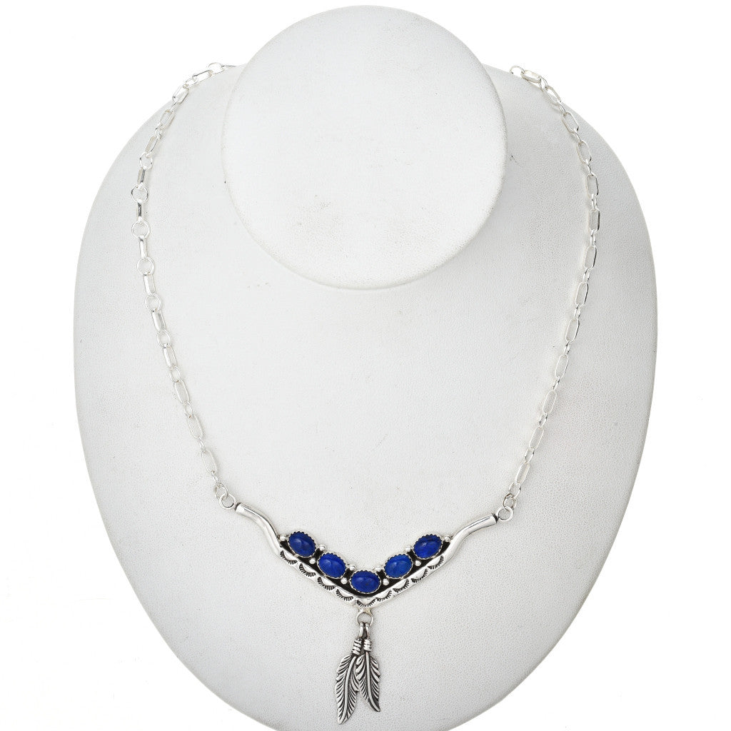 Lapis Feather Bar Necklace