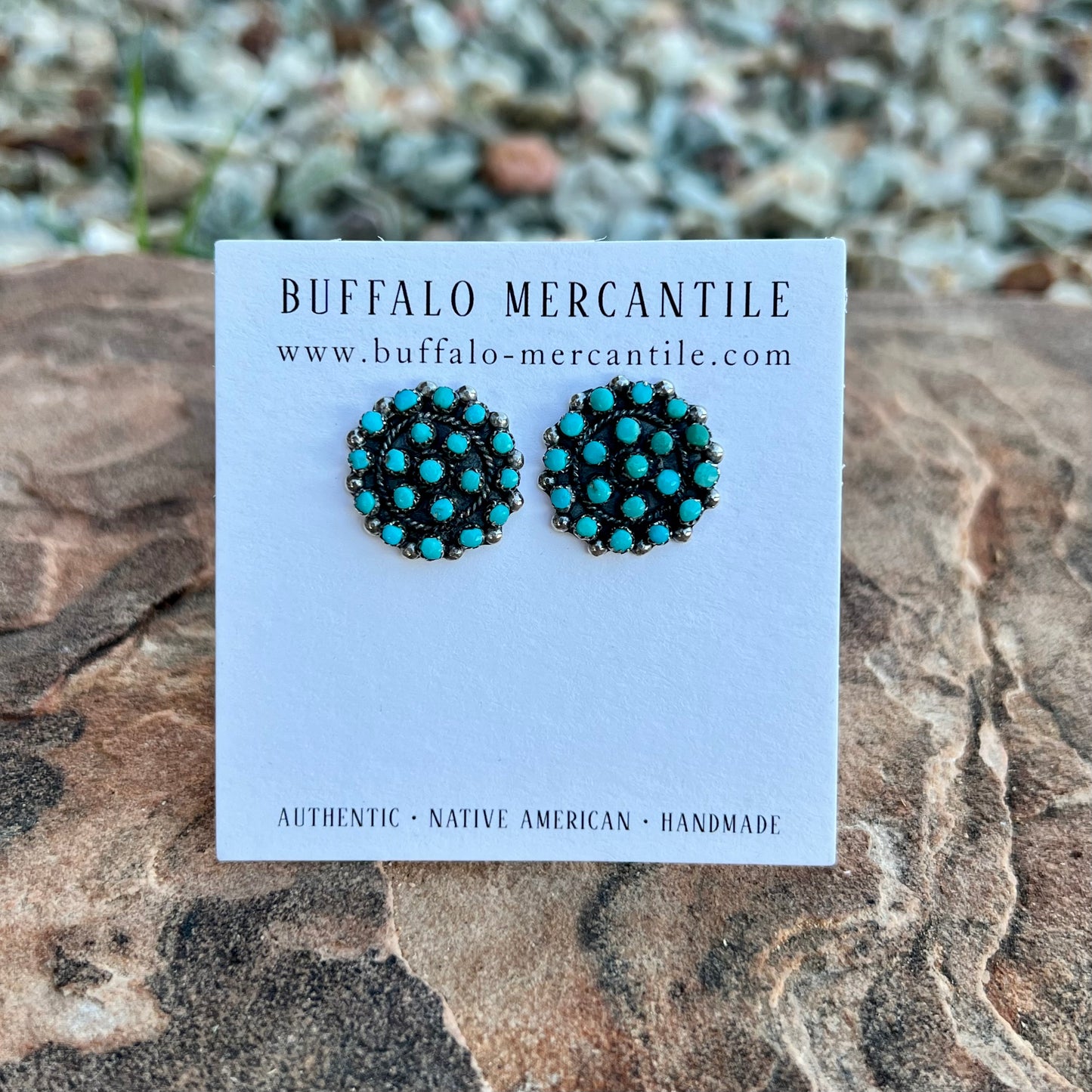 Zuni Sterling Silver & Turquoise Cluster Stud Earrings