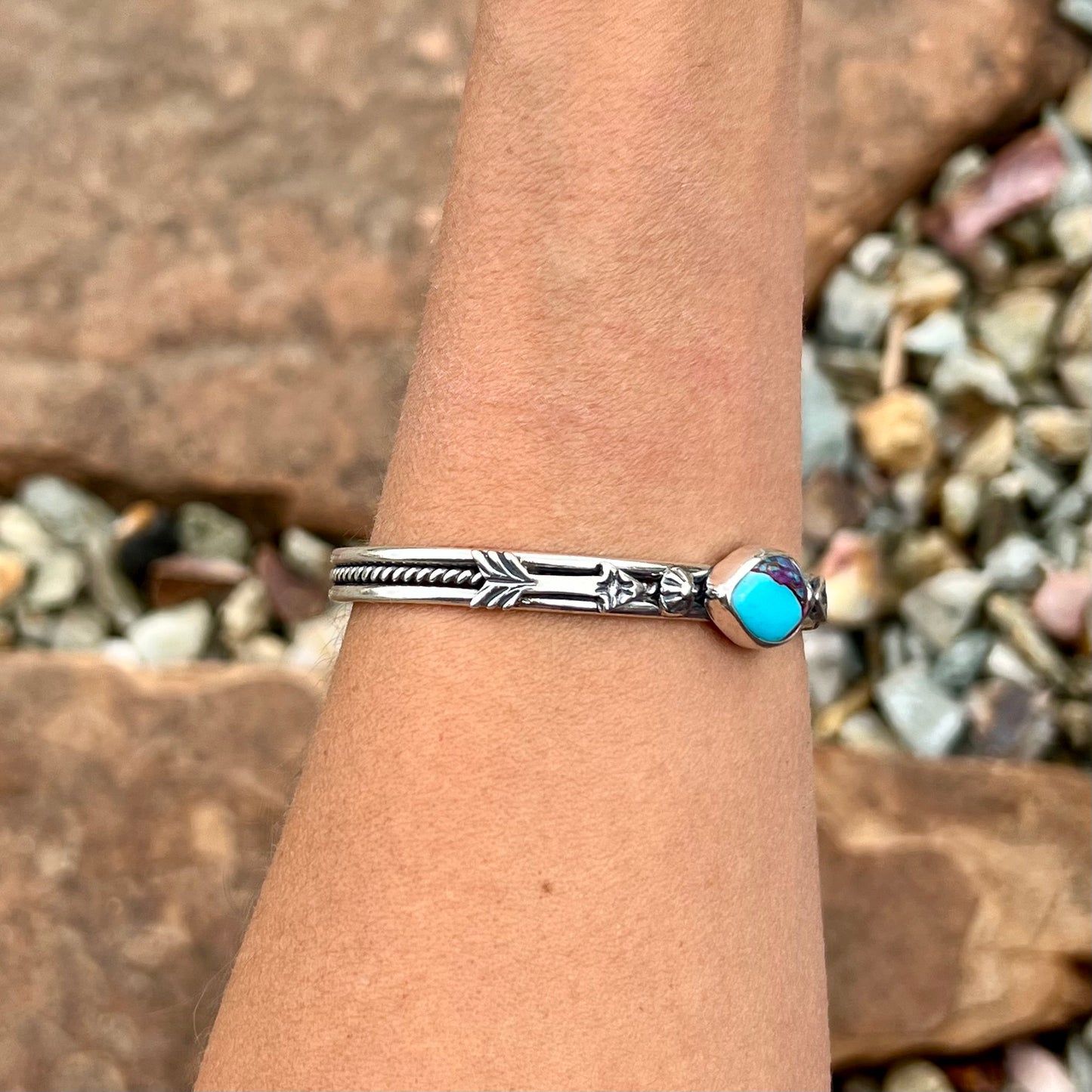 Pink Dahlia and Sterling Arrow Stacker Cuff