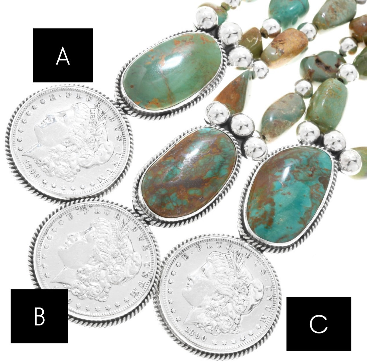 Navajo Turquoise Mountain and authentic Silver Dollar Coin Necklace