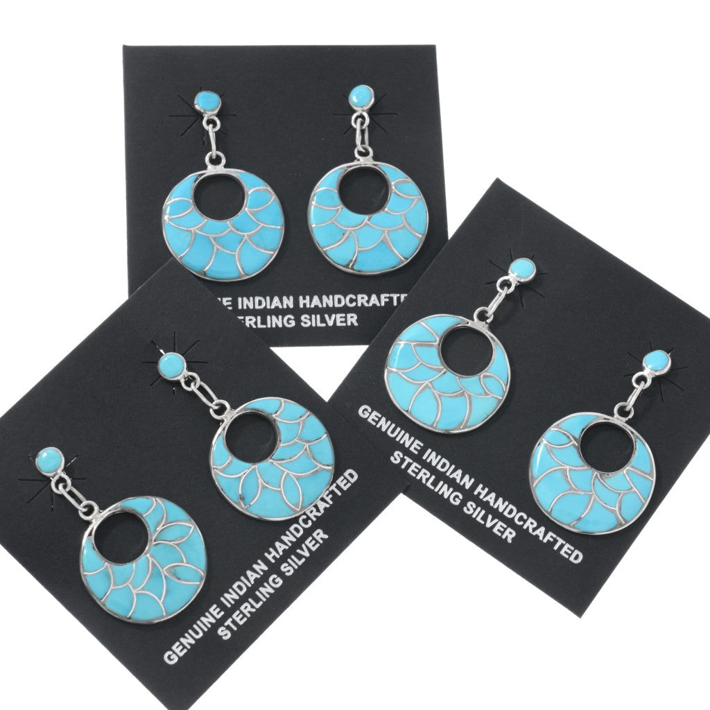Zuni Turquoise Channel Inlay Dangle Earrings