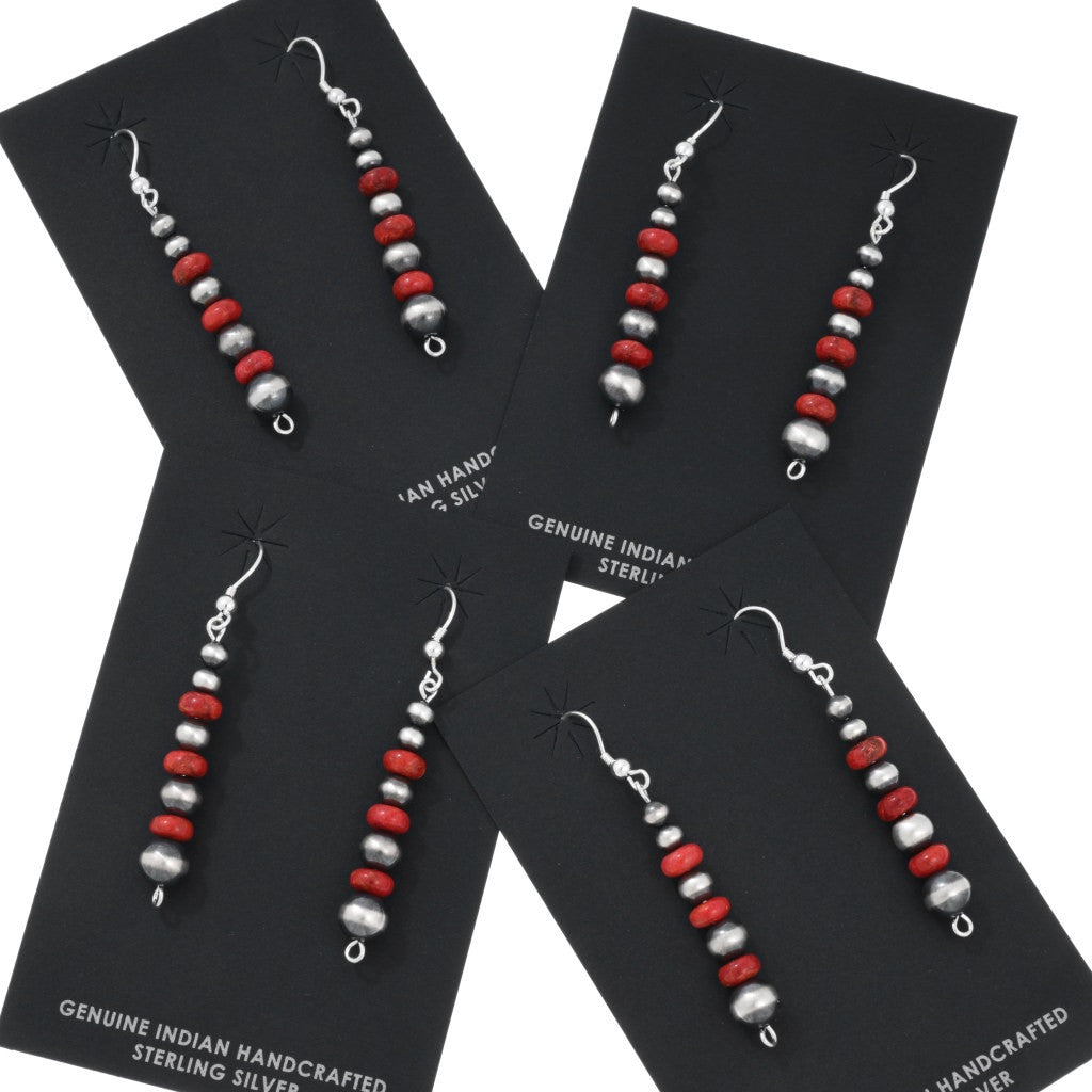 Sterling Silver & Coral Stacked Beaded Earrings