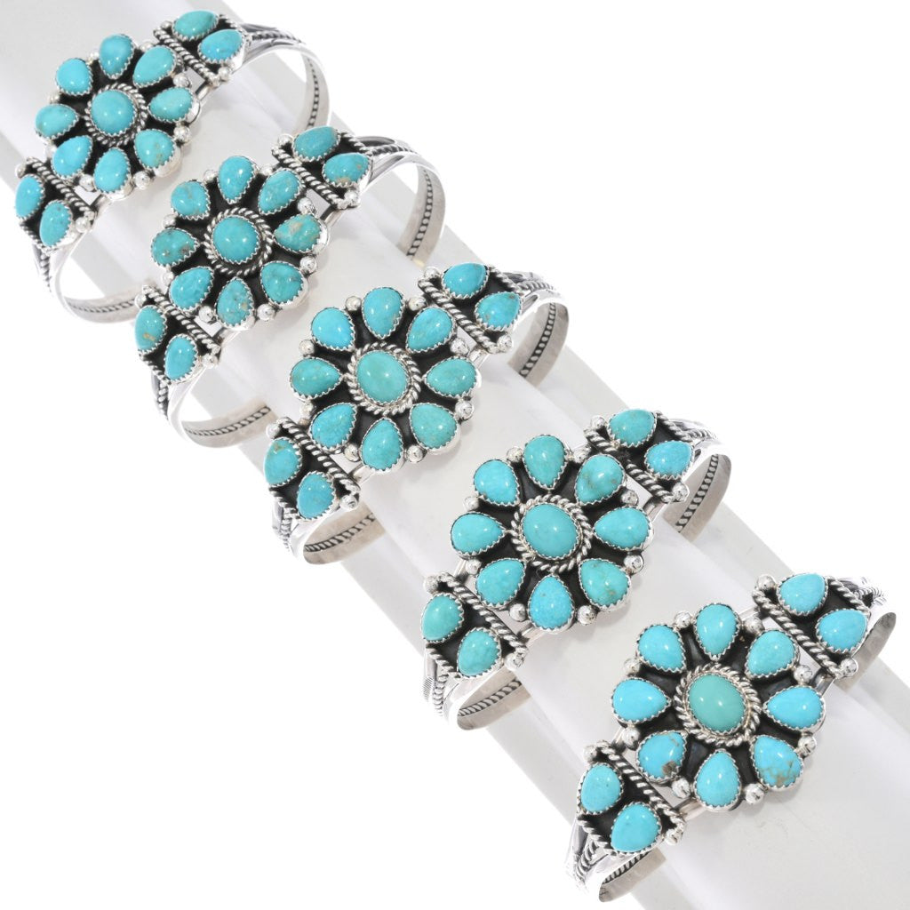 Navajo Handmade Sonoran Gold Turquoise Cluster Cuff