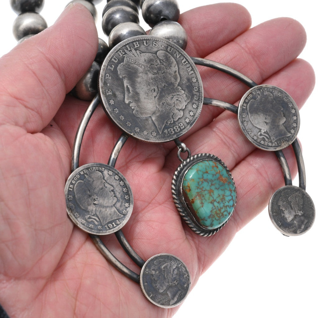 Vintage Coin Navajo Squash Blossom Necklace
