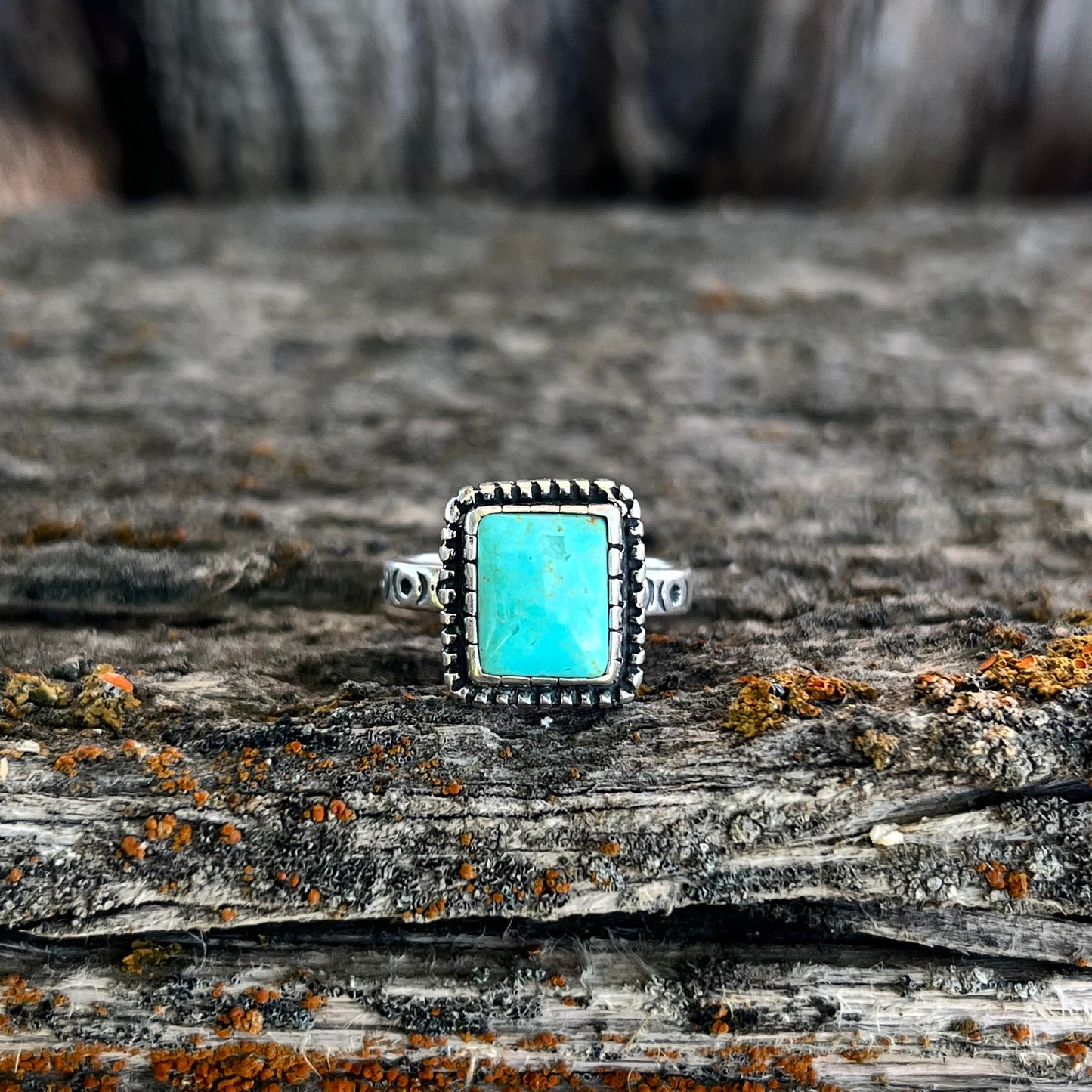 The Paiute Turquoise Stamped Ring- 7 1/4