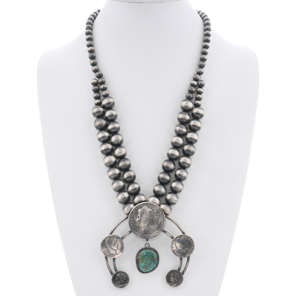 Vintage Coin Navajo Squash Blossom Necklace