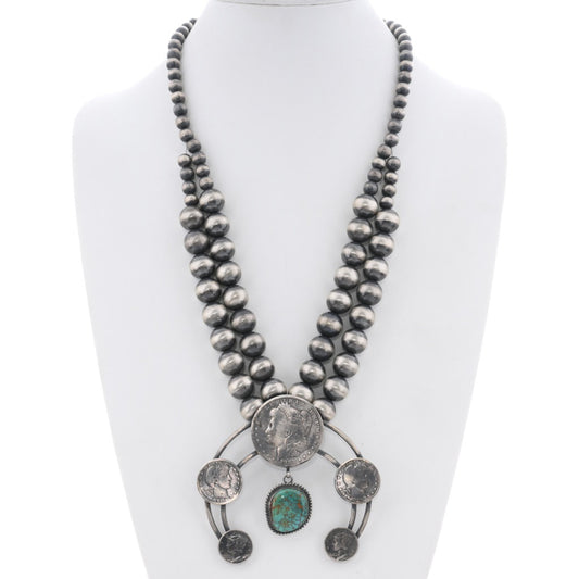 Vintage Coin Navajo Squash Blossom Necklace