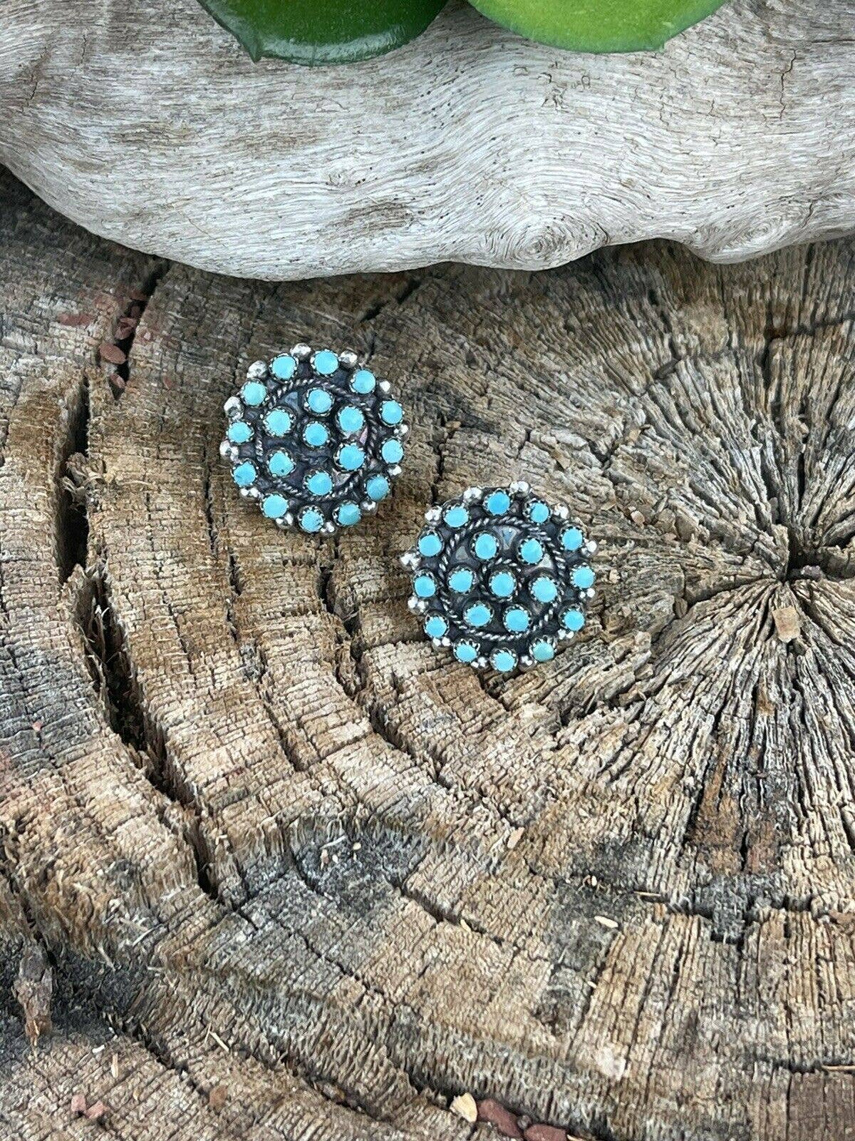 Zuni Sterling Silver & Turquoise Cluster Stud Earrings
