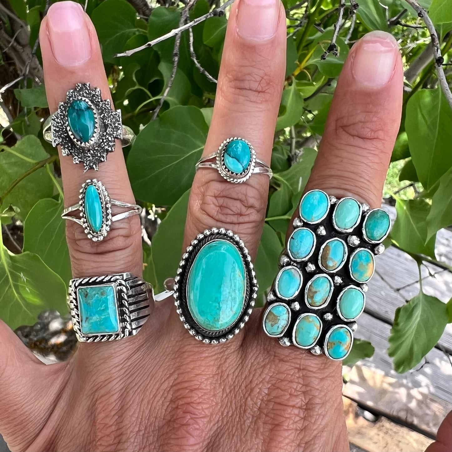 Handmade Kingman Turquoise + Sterling Oval Ring-size 9