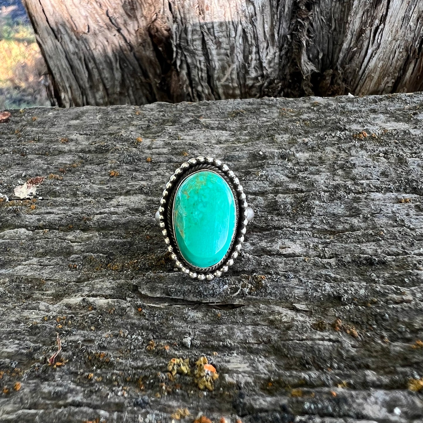 Handmade Kingman Turquoise + Sterling Oval Ring-size 9