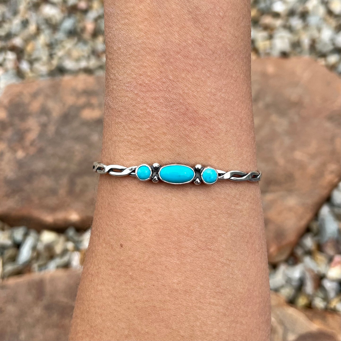 3 Stone Turquoise Twist Wire Stacker Cuff
