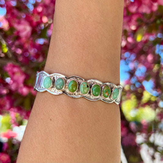 7 Stone Navajo Handmade Sterling Silver and Turquoise Cuff