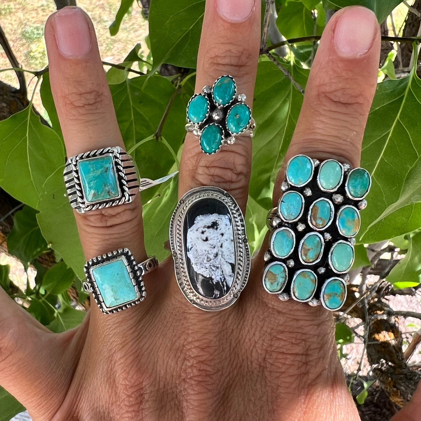 Large Rectangle Turquoise Cluster Ring