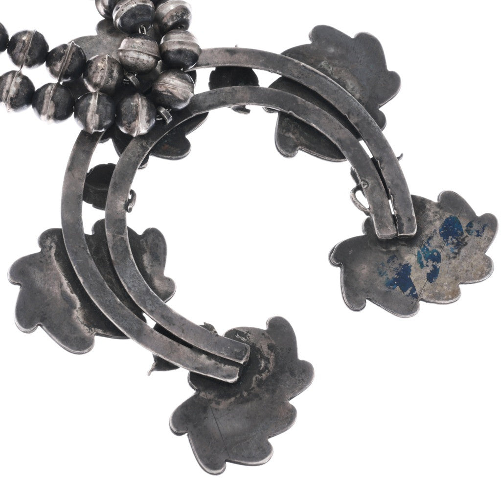 Vintage Navajo Sterling Silver + Turquoise Squash Blossom Necklace