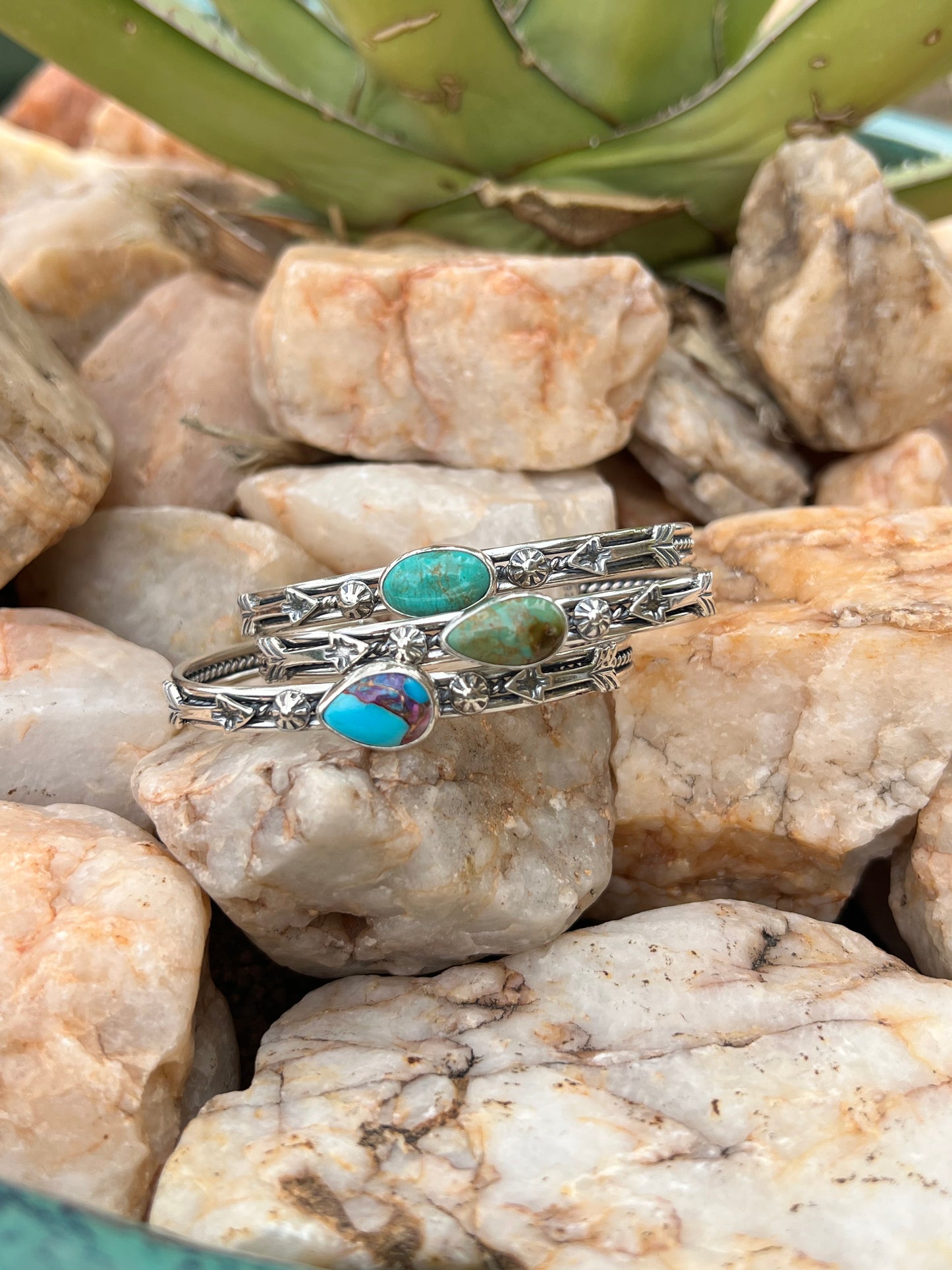 Turquoise and Sterling Arrow Stacker Cuff