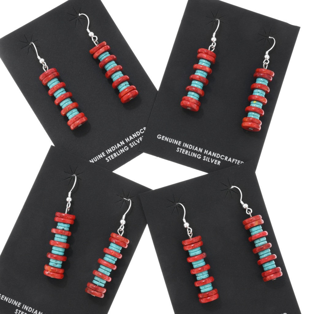 Turquoise and Coral Stacked Beaded Earrings