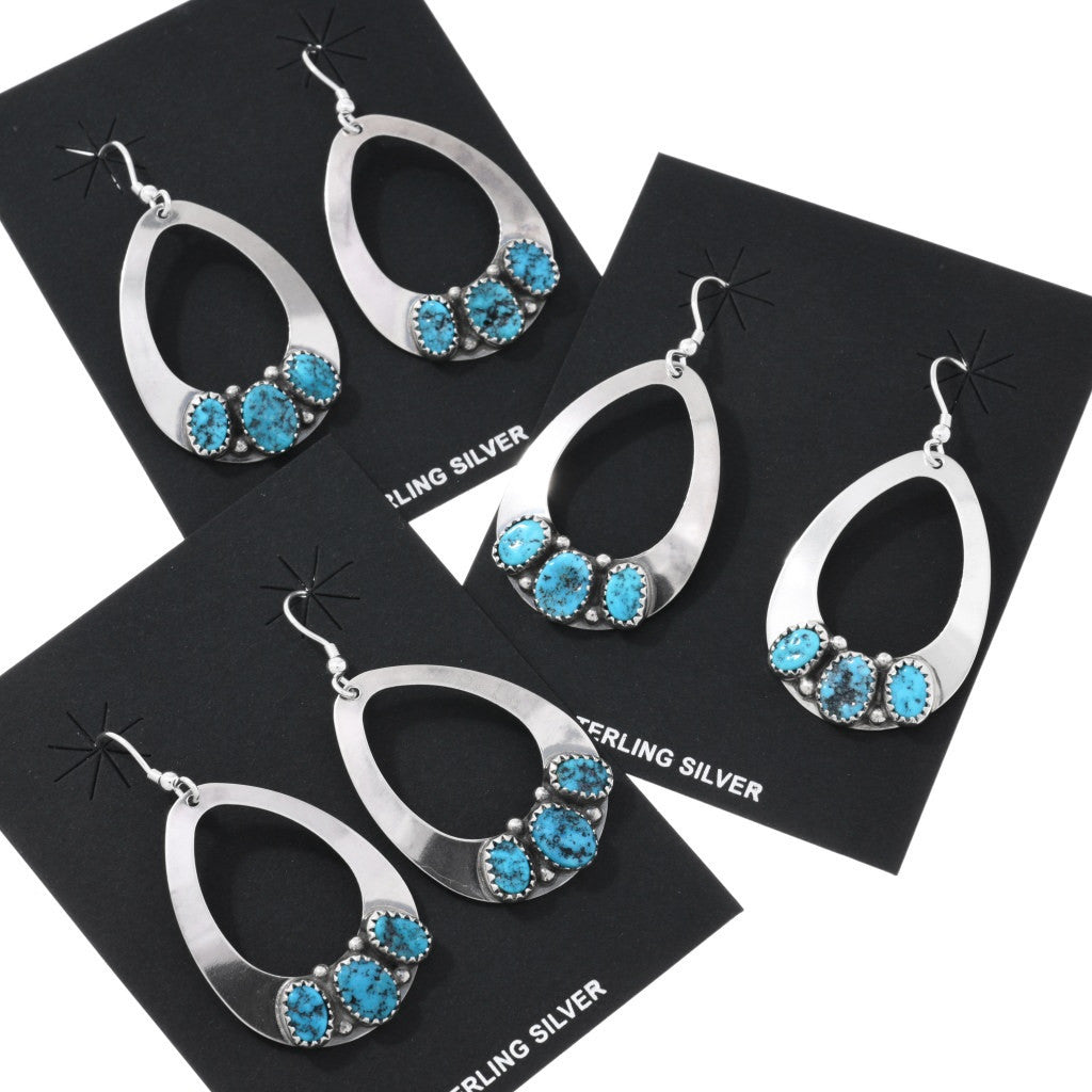 3 Stone Turquoise and Sterling Teardrop Earrings
