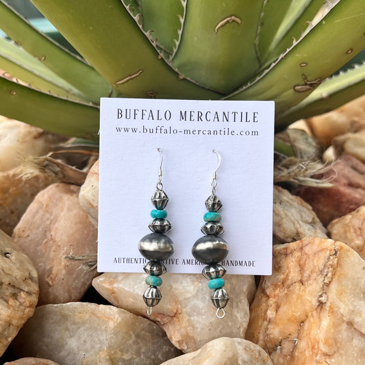 Handmade Turquoise and Sterling Beaded Earrings