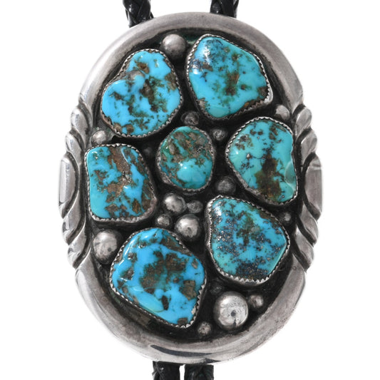 Vintage Zuni Sterling & Turquoise Cluster Bolo Tie