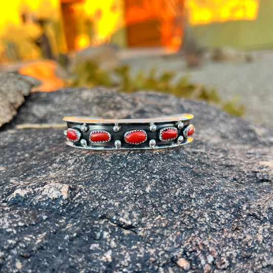 Handmade Coral and Sterling Cuff