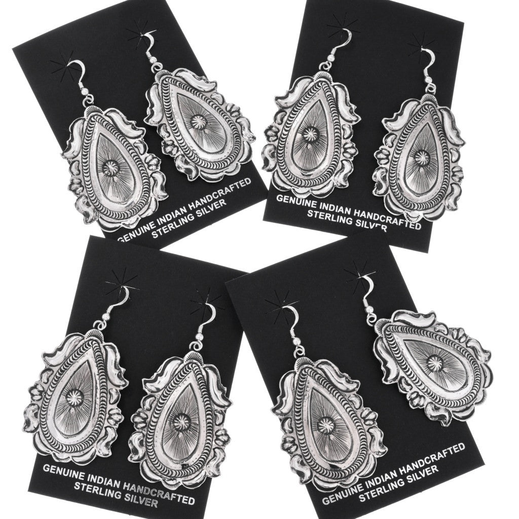 Teardrop Sterling Silver Stamped Concho Earrings