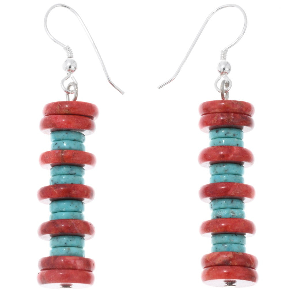 Turquoise and Coral Stacked Beaded Earrings